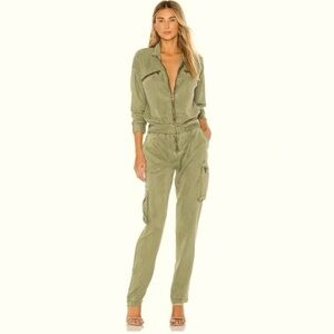 YFB Young Fabulous & Broke Tencel Utility Jumpsuit Sage Green Size M Zip